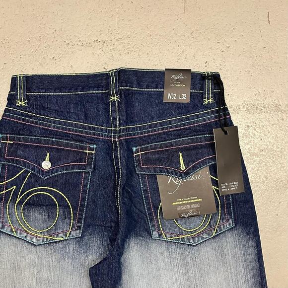 Vintage baggy y2k riflessi faded blue skater unique embroidered design denim - Picture 2 of 6